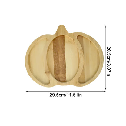 Halloween Serviertablett aus Bambusholz, Kürbisform, Snack- und Süßigkeitenschale für Halloween-Deko