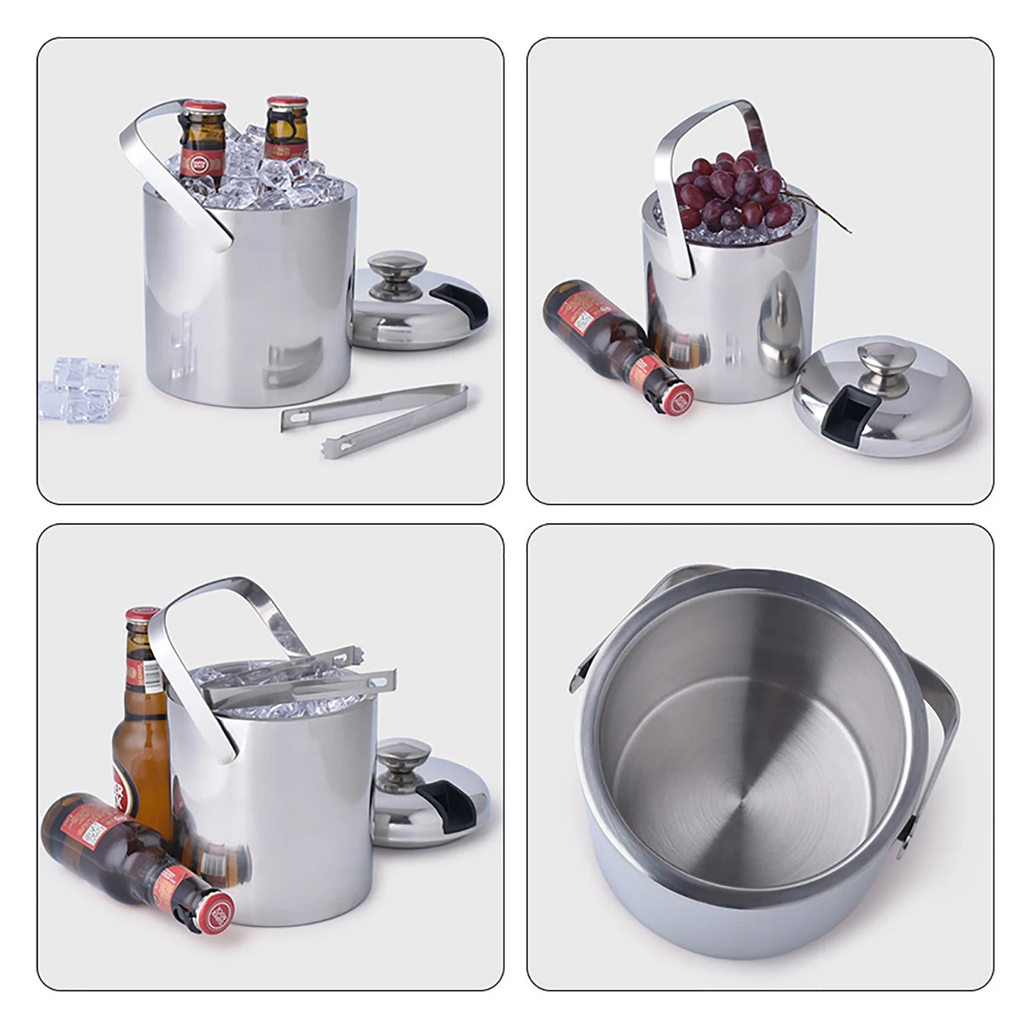 Eiswürfeleimer 1300 ml – Doppelwandiger Edelstahl Eiskübel mit Deckel und Zange, Isolierter Getränkekühler