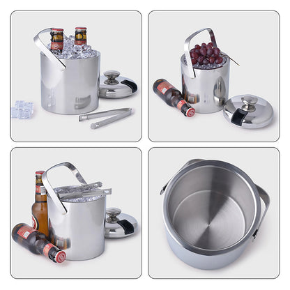 Eiswürfeleimer 1300 ml – Doppelwandiger Edelstahl Eiskübel mit Deckel und Zange, Isolierter Getränkekühler