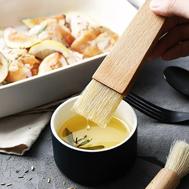 2 Stück Küchen Öl-Bürsten mit Holzgriff – BBQ Grill & Backpinsel, Butter, Honig, Sauce Pinsel für Kochen & Backen, 18cm