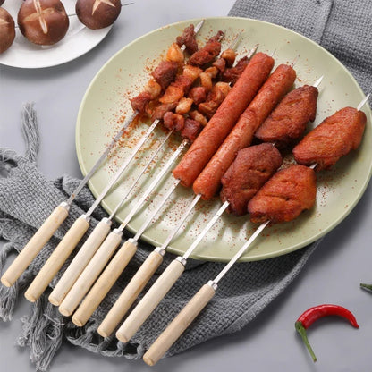 BBQ Spieße – Edelstahl 304 – Breite & Wiederverwendbar – 33,5 cm – Holzgriff