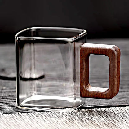 2er Set Kleine Kaffeegläser – 90 ml Borosilikatglas – Mit Walnussholzgriff, Hitzebeständig