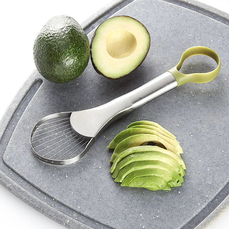 Avocado Slicer 2-in-1 Edelstahl Frucht Cutter für Avocado, Kiwi, Pitaya & Gemüse, Küchen Gadget