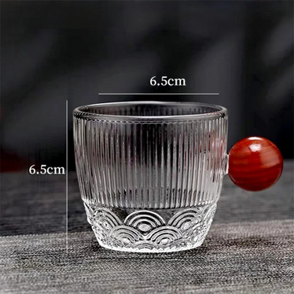 Kaffeegläser mit Holzgriff – 2er Set – Kleine Kapazität 6,5 x 6,5 cm – Borosilikatglas