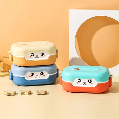 Bento Lunchbox für Kinder, Cartoon Anime, rechteckig, auslaufsicher, tragbar, für Schule, Mikrowellengeeignet, 700ml, Gelb/Orange/Blau