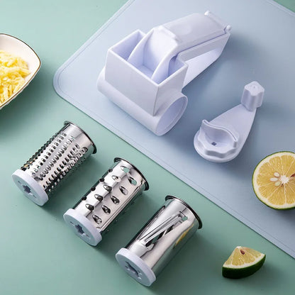 Handbetriebene Drehbare Käsereibe – Edelstahl Trommelreibe mit 3 verschiedenen Reiben für Käse, Schokolade & Nüsse
