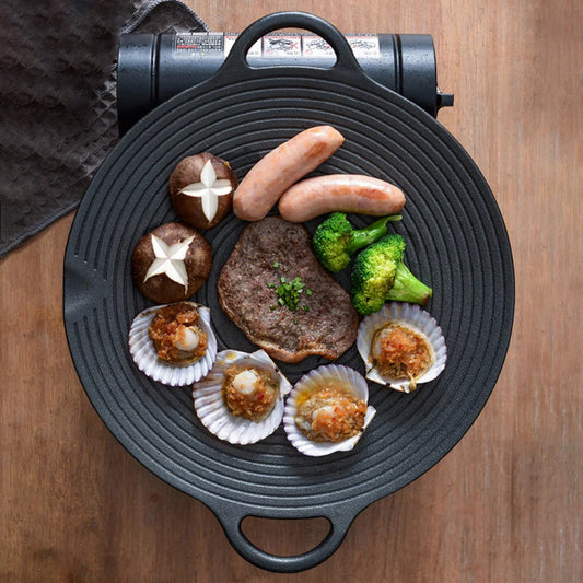 Gusseisen Grillpfanne 30 cm – Antihaft Bratplatte für BBQ, Koreanisches Grillen & Camping