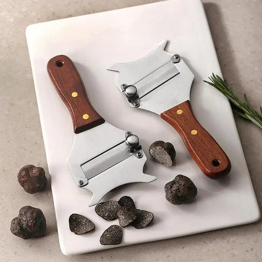 Edelstahl Trüffelhobel mit Holzgriff – Verstellbare Klinge für Trüffel, Käse & Schokolade