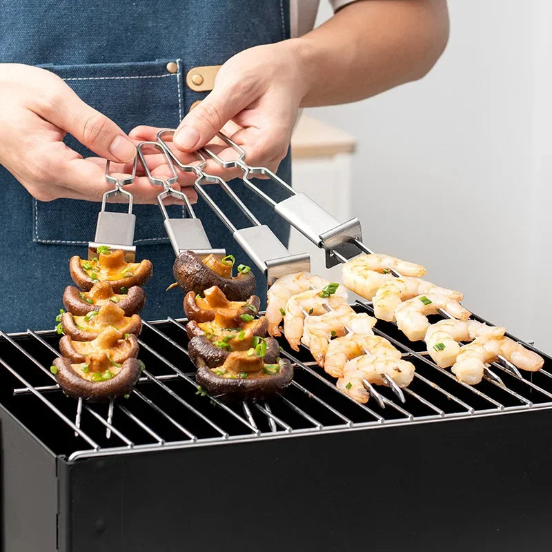 Doppelspieße Edelstahl 5er Set – Mit Schiebemechanismus – 32 cm Grillspieße für BBQ & Grill