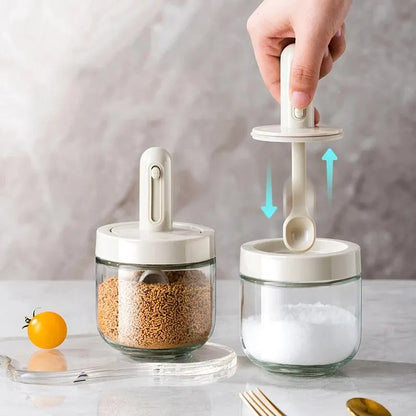2er-Set Glas-Kräuterstreuer mit Teleskoplöffel – Feuchtigkeitsbeständiger Salzbehälter