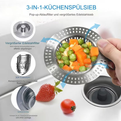 3-in-1 Küchenspülen-Abflusssieb aus Edelstahl – Sieb, Stopfen & Filter für Abflussreinigung
