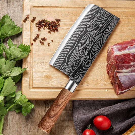 Laser Damascus Muster Küchenmesser, Scharfes, rostfreies Stahl Schneidewerkzeug für Fleisch, Fisch und Gemüse
