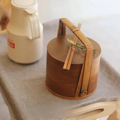 Mehrschichtige Holz-Lunchbox rund 15 x 18,5 cm – Perfekt für Sushi und Snacks