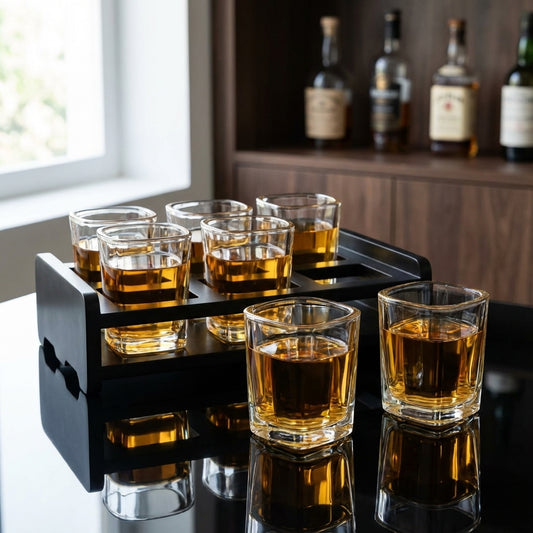 Whisky-Set mit Halter – 6 Gläser für geordnete Präsentation