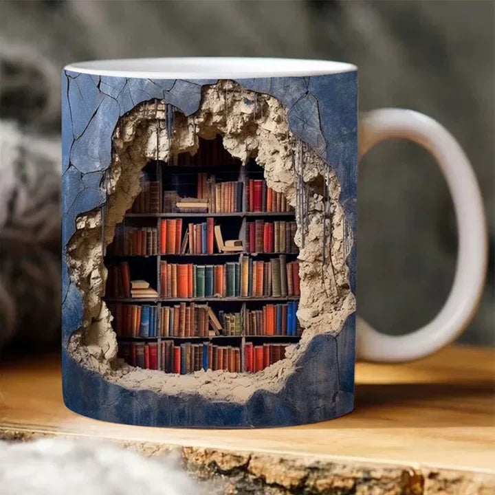 3D Bücherregal Tasse – Vintage Keramik für Bücherfreunde