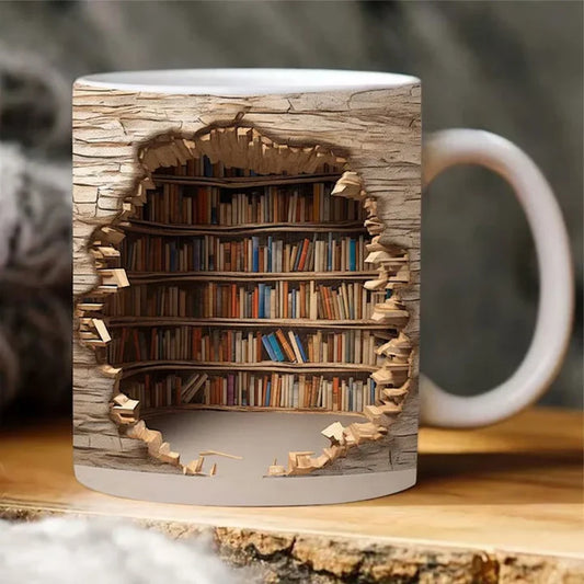 3D Bücherregal Tasse – Vintage Keramik für Bücherfreunde
