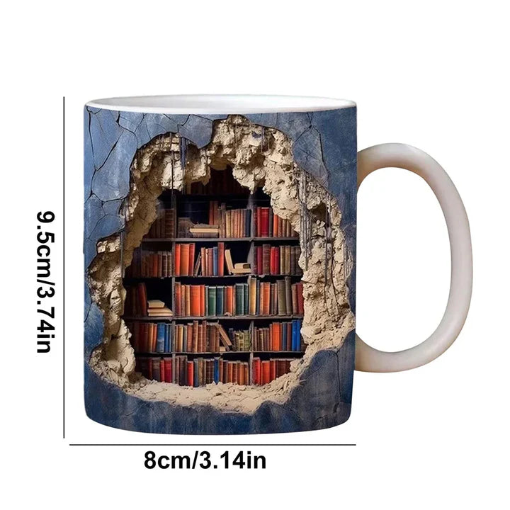 3D Bücherregal Tasse – Vintage Keramik für Bücherfreunde