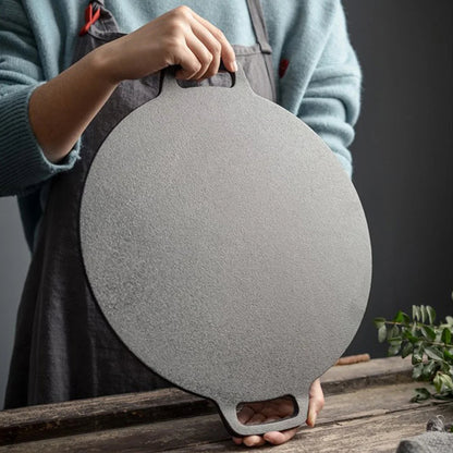 Gusseisen Grillpfanne Rund 28 cm – Antihaft Bratplatte für BBQ & Küche