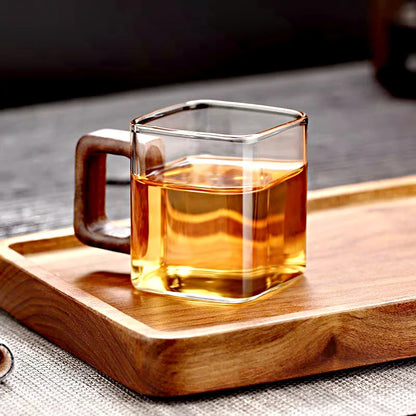 2er Set Kleine Kaffeegläser – 90 ml Borosilikatglas – Mit Walnussholzgriff, Hitzebeständig