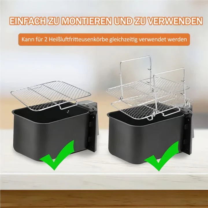 3-Etagen-Edelstahl-Luftfritiergestell für Heißluftfritteuse – Platzsparend, Langlebig, Vielseitig