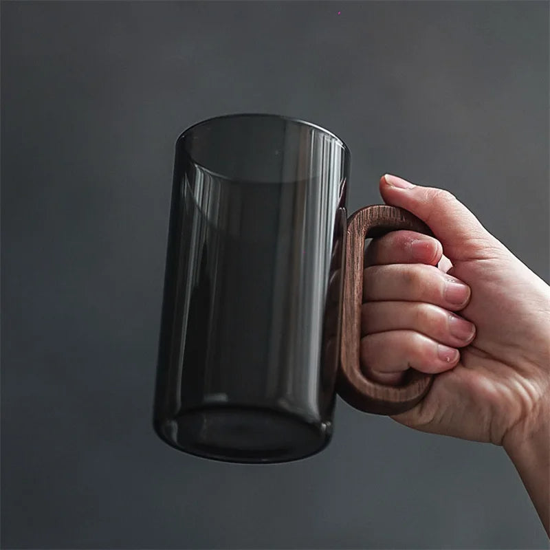 Doppelwandiges Glas 350ml – Hitzebeständig – Mit Walnussholz-Griff – Handgefertigt