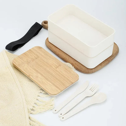 Doppellagige Bento Box 1200ml – Mikrowellengeeignete Lunchbox mit Besteck, Minimalistisches Design
