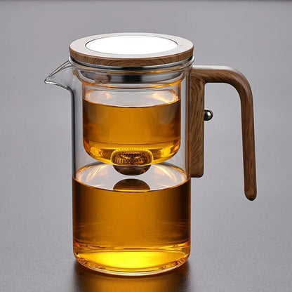 Glas-Teekanne 600 ml – Hitzebeständig & Transparent – Mit Magnetischem Teesieb & Holzgriff