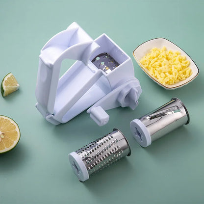 Handbetriebene Drehbare Käsereibe – Edelstahl Trommelreibe mit 3 verschiedenen Reiben für Käse, Schokolade & Nüsse