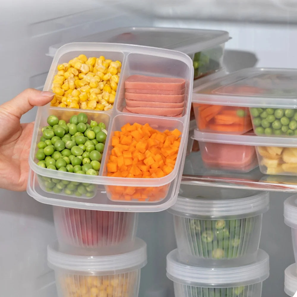 4er-Set transparente Aufbewahrungsboxen für den Kühlschrank – Große Kapazität, mit 4 Fächern, ideal für gefrorenes Fleisch und Lebensmittel