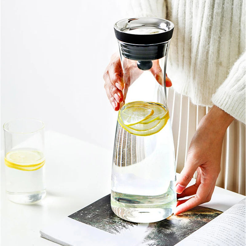 Glas Wasserflasche 1,2L – Hitzebeständig Borosilikatglas – Edelstahl Deckel