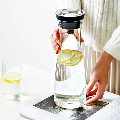 Glas Wasserflasche 1,2L – Hitzebeständig Borosilikatglas – Edelstahl Deckel