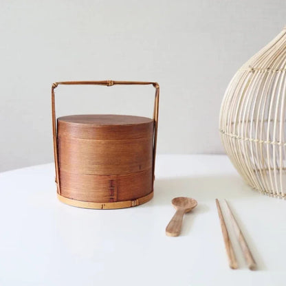 Mehrschichtige Holz-Lunchbox rund 15 x 18,5 cm – Perfekt für Sushi und Snacks