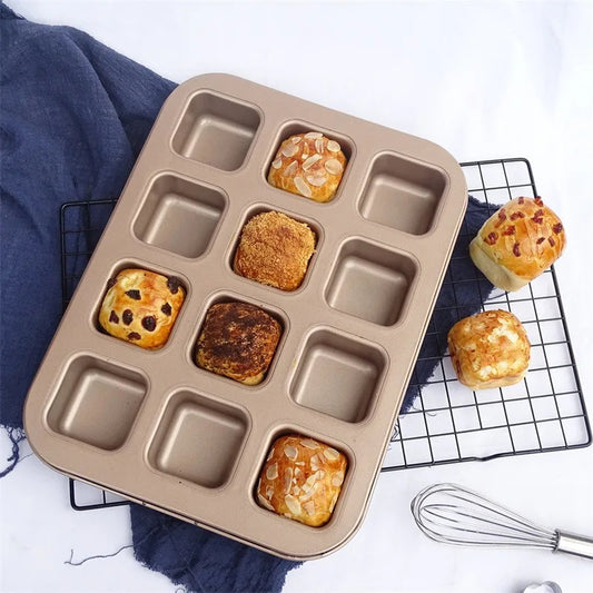 12er Backform – Antihaftbeschichtet – Karbonstahl – Für Mini-Brote & Muffins