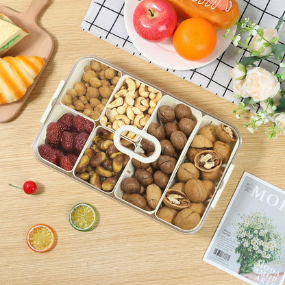 Aufbewahrungsbox mit Deckel – 6-Fach Geteilte Servierschale für Snacks, Obst & Nüsse – Frischhaltebehälter für Kühlschrank