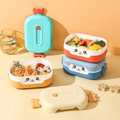 Bento Lunchbox für Kinder, Cartoon Anime, rechteckig, auslaufsicher, tragbar, für Schule, Mikrowellengeeignet, 700ml, Gelb/Orange/Blau
