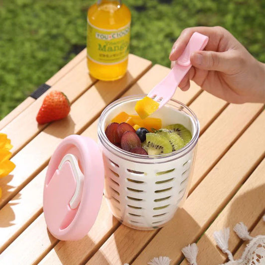 Fruchtbecher mit Sieb & Gabel – 500 ml – Auslaufsicher & Spülmaschinenfest