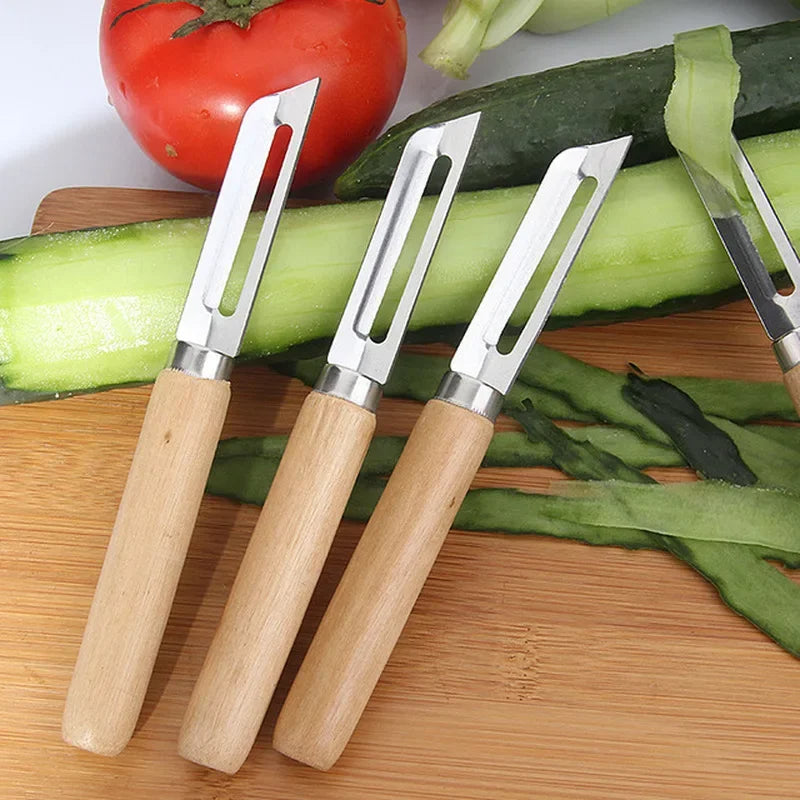 3-teiliges Edelstahl Schäler-Set mit Holzgriff – Für Obst, Gemüse & Kartoffeln
