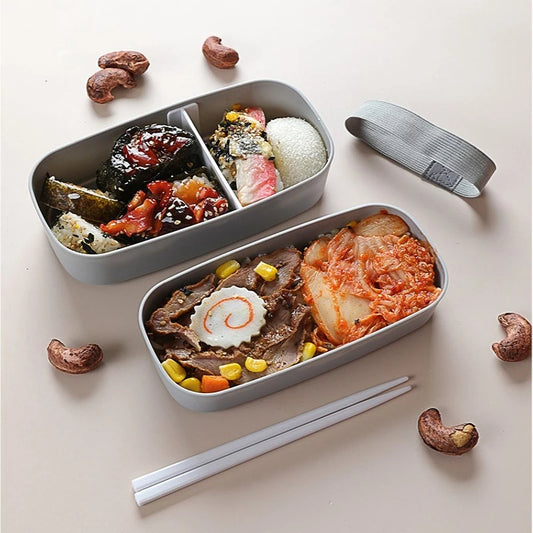 Doppellagige Bento Lunchbox – Auslaufsicher & Mikrowellengeeignet – Mit Essstäbchen – Tragbare Lebensmittelaufbewahrung