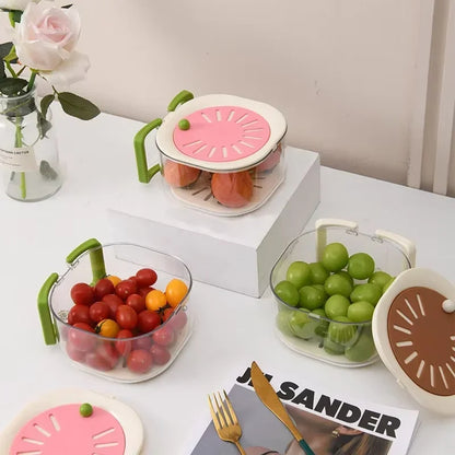 Abtropfsieb für Obst und Gemüse – 2-in-1 Siebkorb mit klappbarem Griff, staubdicht, 15 x 8,5 cm