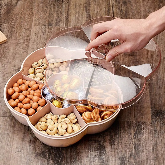 Snackbox mit Deckel – Blütenförmige Aufbewahrungsbox für Snacks, Nüsse & Trockenfrüchte – 5 Fächer, 25 x 6,3 cm