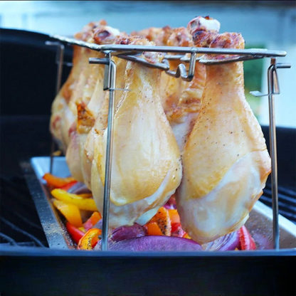 BBQ Hähnchenschenkel- & Flügelhalter – Edelstahl – Inkl. Grillthermometer