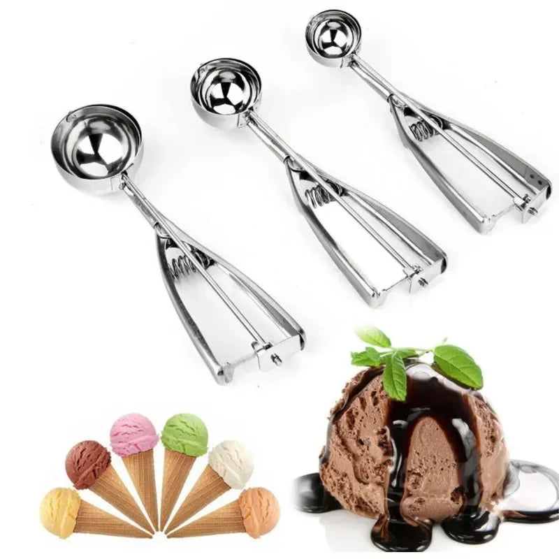 Set aus 3 Eisportionierer Edelstahl, Handgemachte Kugel Digger, Multi-Stil, Ijsblokjesvorm für Zuhause und Restaurant, Spülmaschinenfest