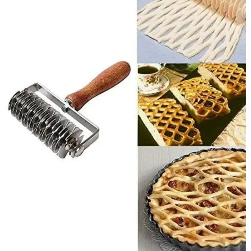 Professionelle Edelstahl Teigroller mit Gittermuster – Perfekt für Pizza, Gebäck & Brot