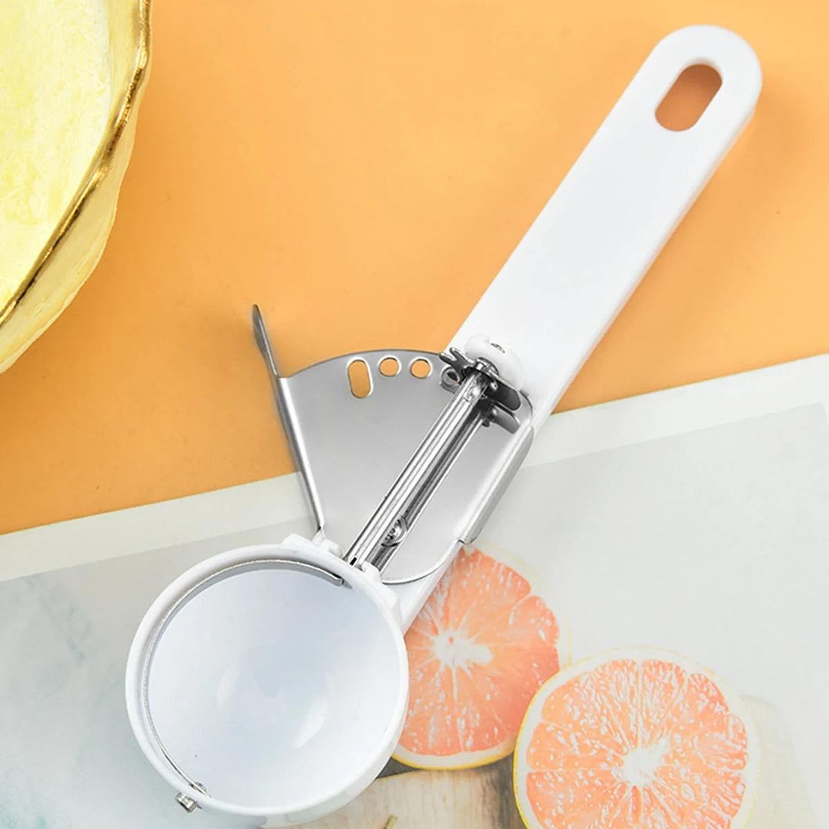 2er Set Eis- und Früchte-Schöpfer aus Edelstahl, Praktisches Ijs Schepje Set, Weiß