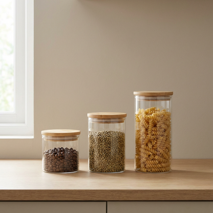 Glasbehälter mit Bambusdeckel