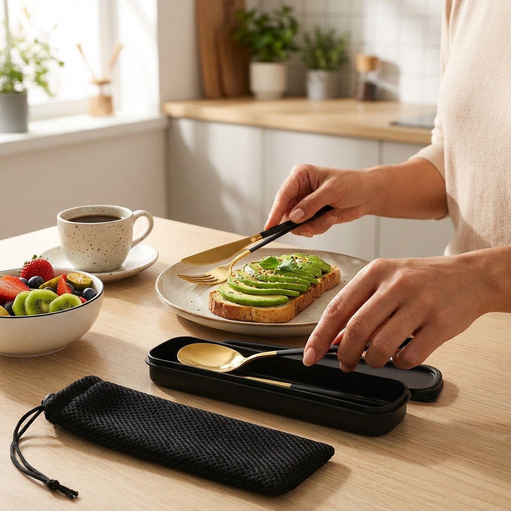 Edelstahl-Besteckset für unterwegs