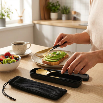 Edelstahl-Besteckset für unterwegs