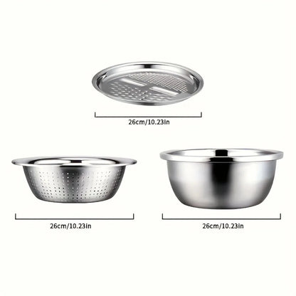 3-teiliges Edelstahl-Sieb & Schüssel-Set – Multifunktional für Obst & Gemüse