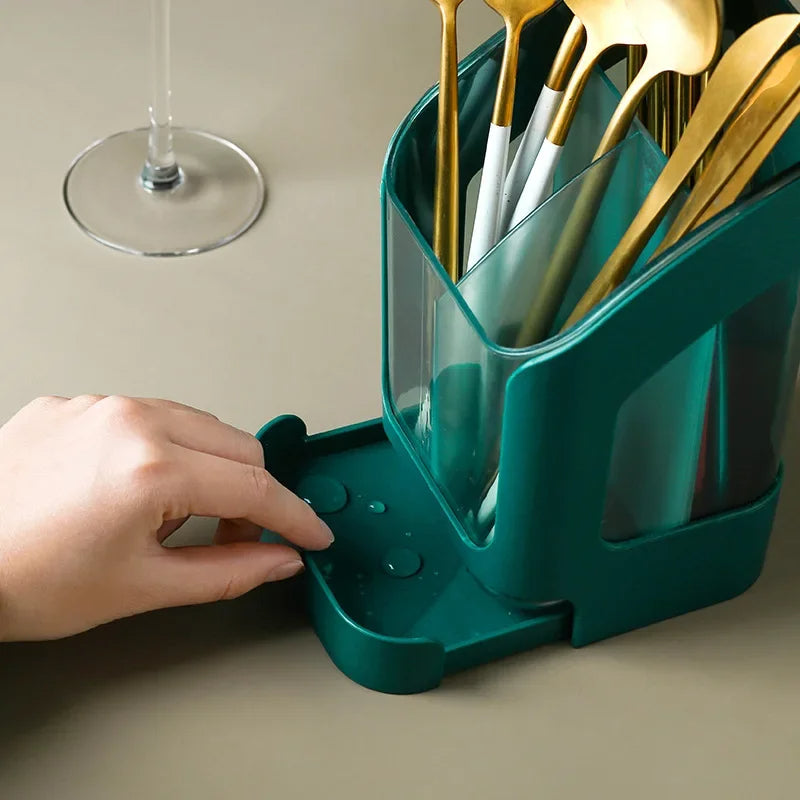 Besteck- und Küchenutensilien-Organizer aus Kunststoff, 3 Fächer, Abtropf-Design