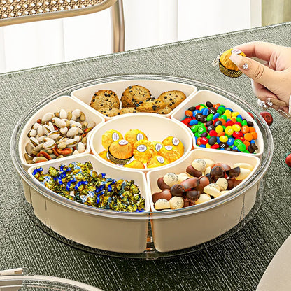 Runde Snackbox mit Deckel und Griff – 6 Fächer, drehbares Design, luftdicht & feuchtigkeitsbeständig